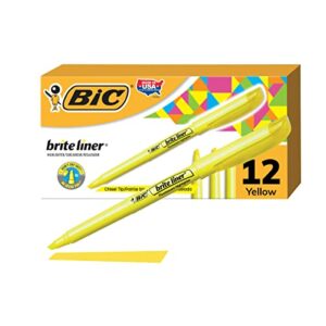 bic brite liner highlighters, chisel tip, yellow highlighters, 12-count, for broad highlighting or fine underlining