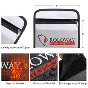 ROLOWAY Small Fireproof Bag (5 x 8 inches), Non-itchy Fireproof Money Bag, Fireproof Wallet Bag, Cash Fireproof Bag Set for Valuables - Passport, Currency & Keys (2-Pack)