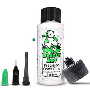 bearly art precision craft glue – the mini – 2fl oz with tip kit – dries clear – metal tip – wrinkle resistant – flexible and crack resistant – strong hold adhesive – made in usa