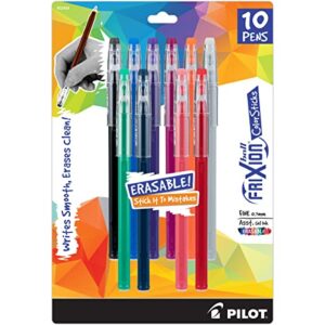 pilot frixion colorsticks erasable gel ink pens, fine point (0.7mm), assorted, 10 count (32454)