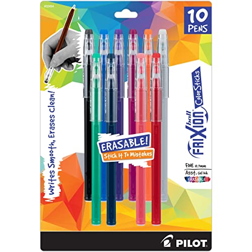 Pilot Frixion ColorSticks Erasable Gel Ink Pens, Fine Point (0.7mm), Assorted, 10 Count (32454)