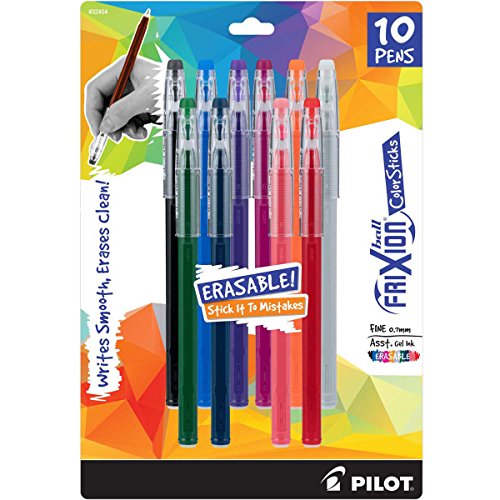 Pilot Frixion ColorSticks Erasable Gel Ink Pens, Fine Point (0.7mm), Assorted, 10 Count (32454)