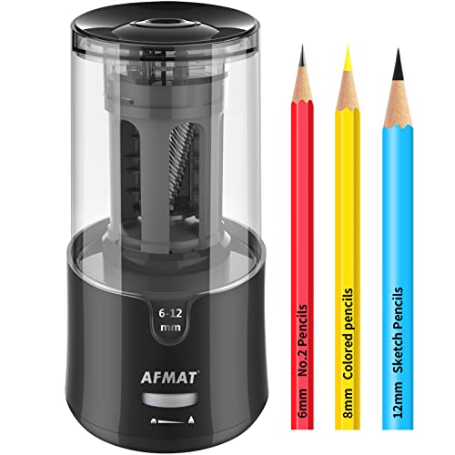 AFMAT Electric Pencil Sharpener, Pencil Sharpener for Colored Pencils, Auto Stop, Super Sharp & Fast, Electric Pencil Sharpener Plug in for 6-12mm No.2/Colored Pencils/Office/Home-Black