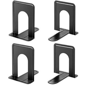 maxgear book ends universal premium bookends for shelves, non-skid bookend, heavy duty metal book end, book stopper for books/movies/cds/video games, 6 x 4.6 x 6 in, black (2 pairs/4 pieces, large)