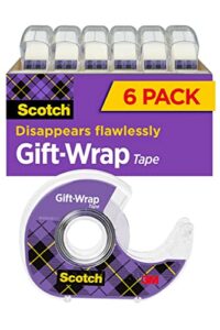 scotch gift wrap tape, 6 rolls, the go-to tape for the holidays, 3/4 x 650 inches, dispensered (615-gw)