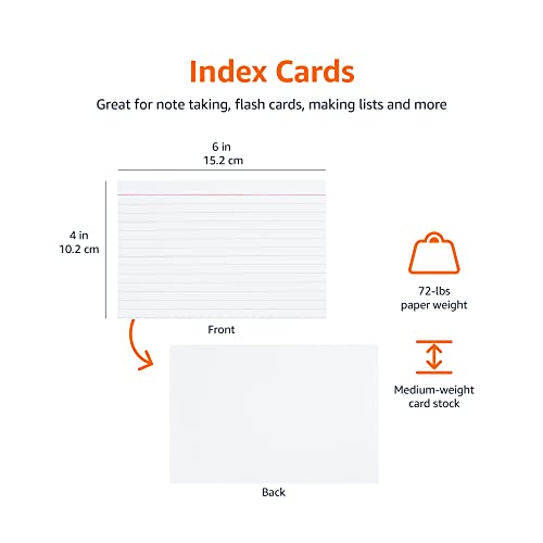 Amazon Basics 4 x 6-Inch Ruled Lined White Index Note Cards, 500-Count, Index Cards
