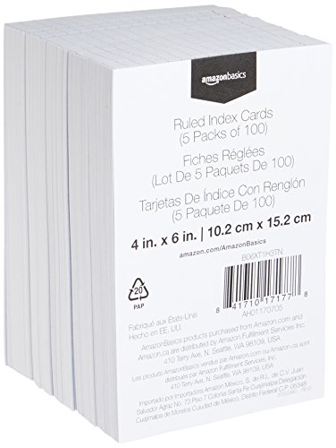 Amazon Basics 4 x 6-Inch Ruled Lined White Index Note Cards, 500-Count, Index Cards