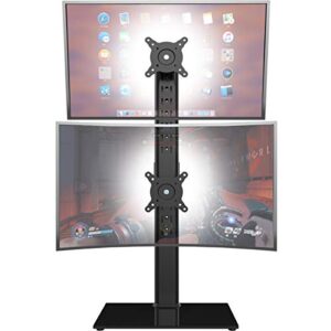 dual monitor stand – vertical stack screen free-standing monitor riser fits two 13 to 34 inch screen with swivel, tilt, height adjustable, holds one (1) screen up to 44lbs ht05b-002