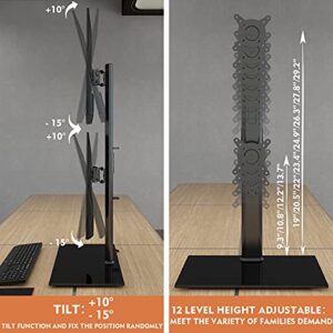 Dual Monitor Stand - Vertical Stack Screen Free-Standing Monitor Riser Fits Two 13 to 34 Inch Screen with Swivel, Tilt, Height Adjustable, Holds One (1) Screen up to 44Lbs HT05B-002