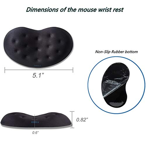 BRILA Ergonomic Memory Foam Mouse Wrist Rest Support Pad Cushion for Computer, Laptop, Office Work, PC Gaming - Massage Holes Design - Wrist Pain Relief (Black Mouse Wrist Rest)