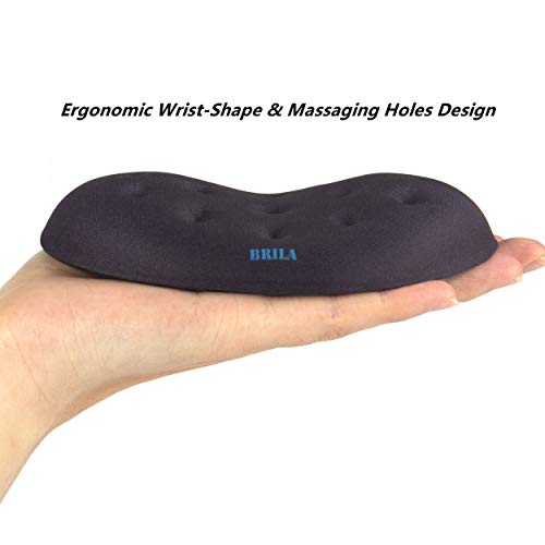 BRILA Ergonomic Memory Foam Mouse Wrist Rest Support Pad Cushion for Computer, Laptop, Office Work, PC Gaming - Massage Holes Design - Wrist Pain Relief (Black Mouse Wrist Rest)