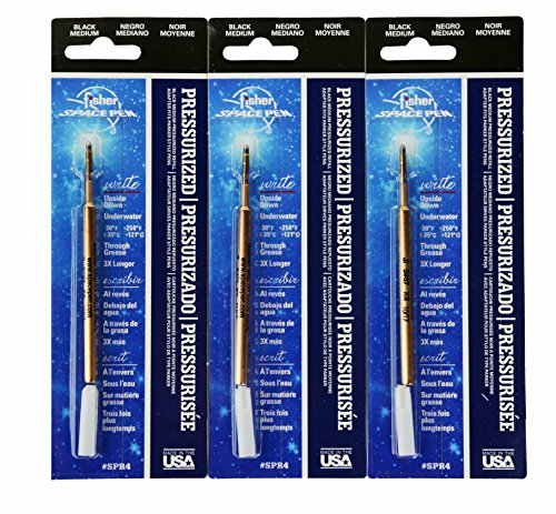 Fisher SPR4 Space Pen Pressurized Ballpoint Ink Refill, Medium Point, Pack of 3, Black Ink