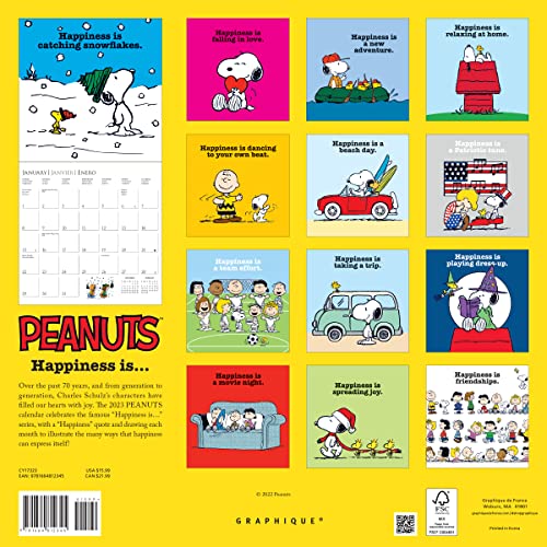 Graphique 2023 Peanuts Wall Calendar | 12” x 12” | Thick Paper | Home & Office Organizer | Large Monthly Grid | 3 Languages & Marked Holidays | 4 Month Preview Page for 2024