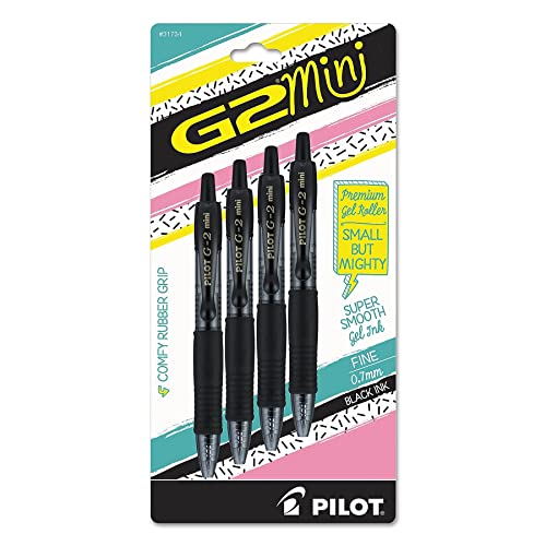 PILOT G2 Mini Premium Retractable Gel Roller Pen, Fine Point, 0.7mm, Black Ink, Pack of 4, 31734