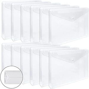 EOOUT 12pcs Plastic Envelopes, Clear Folders, Expandable Gusset and Plastic Waterproof Envelope with Snap Button Closure, Letter Size, A4 Size, for School and Office Suppiles