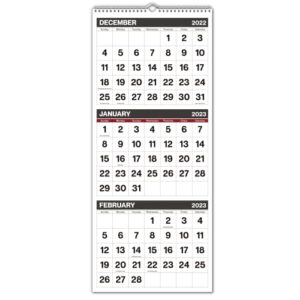 cranbury 3-month wall calendar 2023 – (classic, 11×26″ open), three months wall calendar with 3-month view, big wall calendar, spiral bound, ships folded
