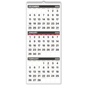 CRANBURY 3-Month Wall Calendar 2023 - (Classic, 11x26" Open), Three Months Wall Calendar with 3-Month View, Big Wall Calendar, Spiral Bound, Ships Folded