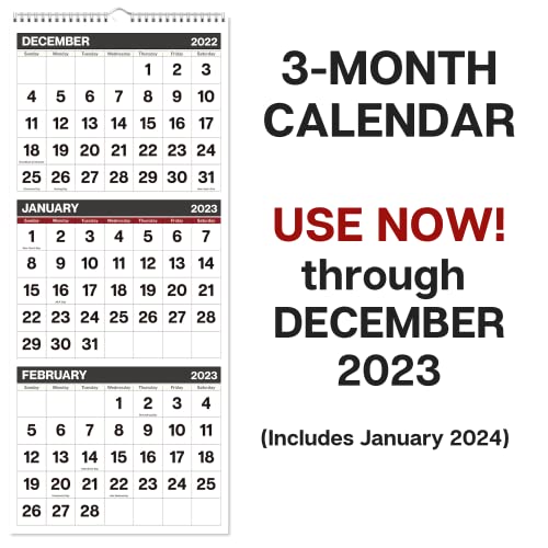 CRANBURY 3-Month Wall Calendar 2023 - (Classic, 11x26" Open), Three Months Wall Calendar with 3-Month View, Big Wall Calendar, Spiral Bound, Ships Folded