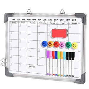 dry erase whiteboard calendar for wall, 16″ x 12″ magnetic white board dry erase calendar monthly planner memo hanging double-sided board, portable board for home, school, office, kitchen (white)