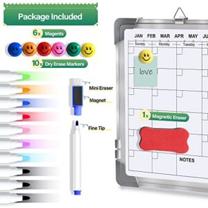 Dry Erase Whiteboard Calendar for Wall, 16" x 12" Magnetic White Board Dry Erase Calendar Monthly Planner Memo Hanging Double-Sided Board, Portable Board for Home, School, Office, Kitchen (White)