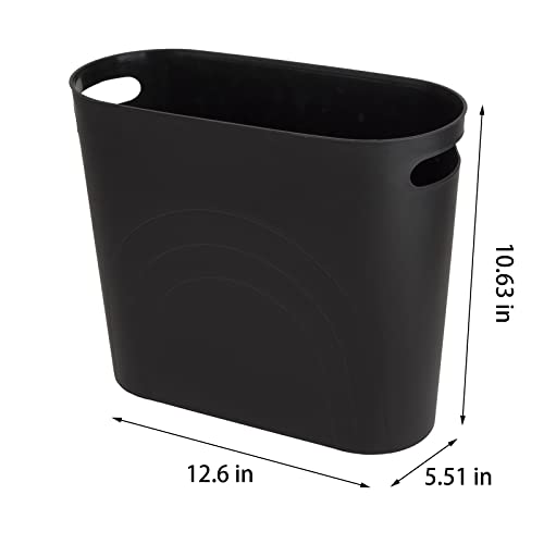 zoocatia Small Trash Can Garbage Can Container Bin with Handles 3 Gallons Plastic Wastebasket for Bathrooom, Bedroom, Office, Kitchen, Laundry Room, Dorm Room - Black