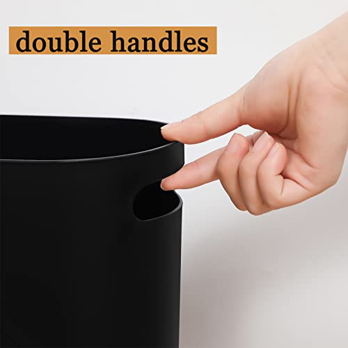 zoocatia Small Trash Can Garbage Can Container Bin with Handles 3 Gallons Plastic Wastebasket for Bathrooom, Bedroom, Office, Kitchen, Laundry Room, Dorm Room - Black