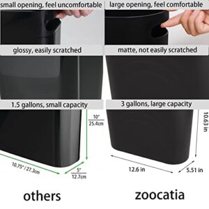 zoocatia Small Trash Can Garbage Can Container Bin with Handles 3 Gallons Plastic Wastebasket for Bathrooom, Bedroom, Office, Kitchen, Laundry Room, Dorm Room - Black