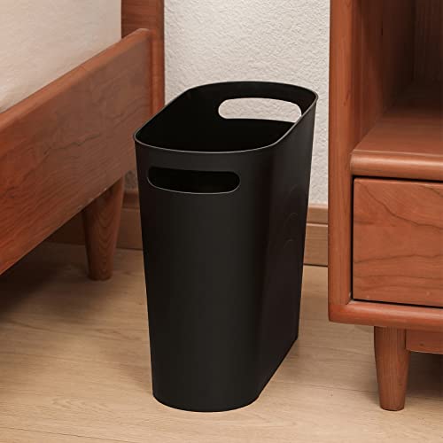 zoocatia Small Trash Can Garbage Can Container Bin with Handles 3 Gallons Plastic Wastebasket for Bathrooom, Bedroom, Office, Kitchen, Laundry Room, Dorm Room - Black