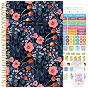 bloom daily planners 2023 calendar year day planner (january 2023 – december 2023) – 5.5” x 8.25” – weekly/monthly agenda organizer book with stickers & bookmark – poppy meadow