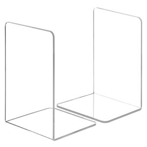 bookend, drlife clear acrylic bookends for shelves, book end, book stopper for heavy duty books, cds, video games (1 pair/2 pieces)