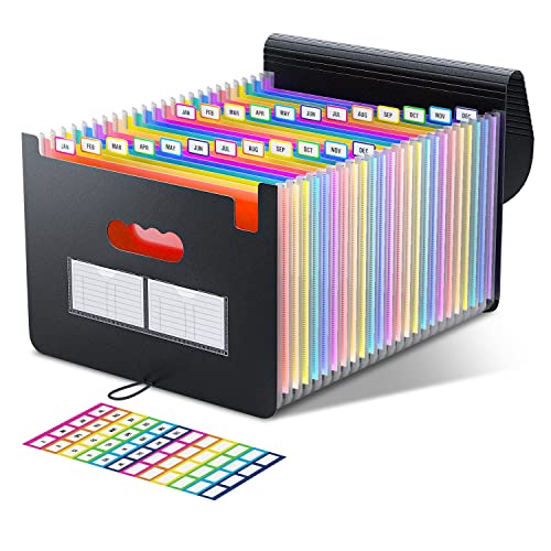 ThinkTex Accordian File Organizer, 24 Pockets Expanding File Folders, Monthly Bill Receipt Documents Organizer, Colorful Tabs, Letter/A4 Size