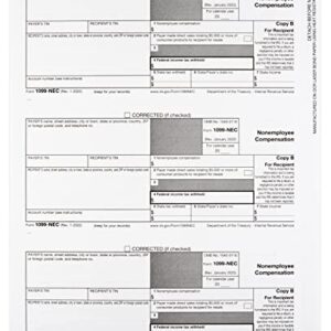 1099 NEC Forms 2022 4-Part Tax Forms Kit, Compatible with QuickBooks and Accounting, 25 Pack, Software and Envelopes NOT Included Software, Made in The USA