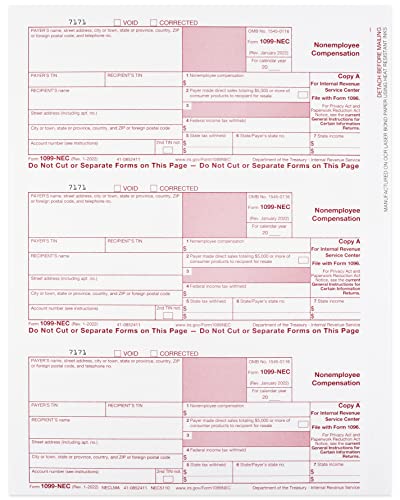 1099 NEC Forms 2022 4-Part Tax Forms Kit, Compatible with QuickBooks and Accounting, 25 Pack, Software and Envelopes NOT Included Software, Made in The USA