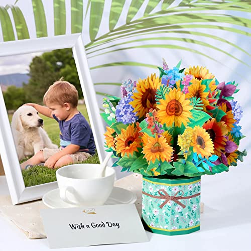 Get Well Soon Pop Up Cards, 3D Paper Flowers Bouquet Greeting Cards Sunflower Birthday Popup Cards Congratulations Gifts for Women Boss Best Friends Mother Parents Birthday Anniversary