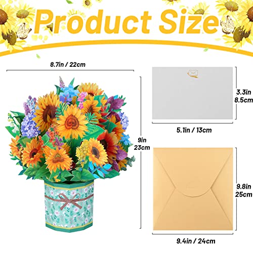 Get Well Soon Pop Up Cards, 3D Paper Flowers Bouquet Greeting Cards Sunflower Birthday Popup Cards Congratulations Gifts for Women Boss Best Friends Mother Parents Birthday Anniversary