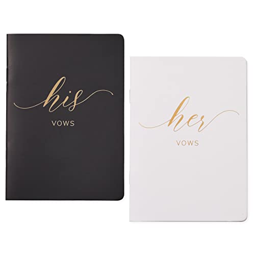 AKITSUMA Vow Books for Wedding Bride and Groom Booklet for Wedding Gift Set of 2 (Black + White/Gold Foil)