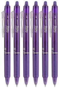 pilot frixion clicker 0.7mm, erasable gel pens, fine point, purple ink, pack of 6