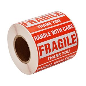 Immuson Warning Fragile Tape, 3" X 2" Fragile Handle with Care Warning Stickers for Shipping and Packing,500 Labels Per Roll (1 Roll)