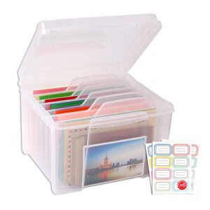kilonefe greeting card storage & organizer box with 6 adjustable dividers for holiday birthday photos, crafts, scrapbook, paper, stickers, envelopes and more, plastic box of card (new version)