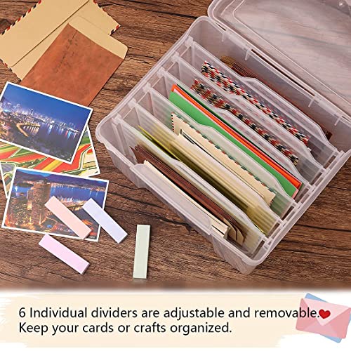 KILONEFE Greeting Card Storage & Organizer Box with 6 Adjustable Dividers for Holiday Birthday Photos, Crafts, Scrapbook, Paper, Stickers, Envelopes and More, Plastic Box of Card (New Version)