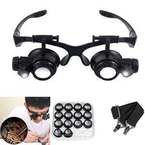 magnifying glasses with led light, lxiangn jeweler loupe watch repair magnifier with 8 interchangeable lens-2.5x 4x 6x 8x 10x 15x 20x 25x for close work
