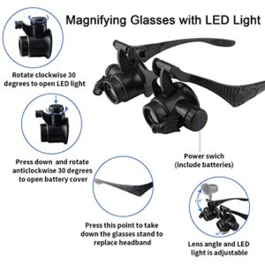 Magnifying Glasses with LED Light, LXIANGN Jeweler Loupe Watch Repair Magnifier with 8 Interchangeable Lens-2.5X 4X 6X 8X 10x 15x 20x 25x for Close Work