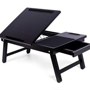 BIRDROCK HOME Laptop Bed Tray with Storage Drawer and Tilt Surface | Folding Legs and Mouse Pad | Fits Laptops Up to 15" | Slot for Tablets Up to 9.6" | Smart Phones Up to 4" | Espresso