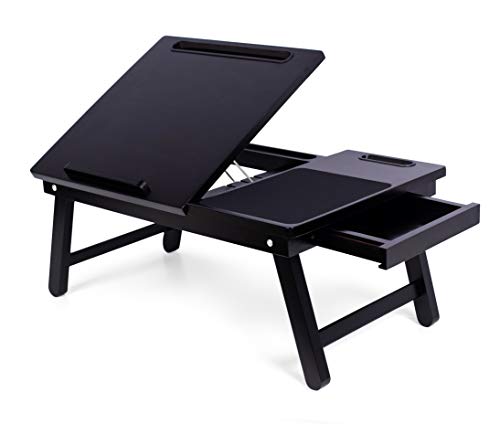 BIRDROCK HOME Laptop Bed Tray with Storage Drawer and Tilt Surface | Folding Legs and Mouse Pad | Fits Laptops Up to 15" | Slot for Tablets Up to 9.6" | Smart Phones Up to 4" | Espresso