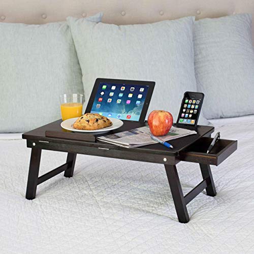 BIRDROCK HOME Laptop Bed Tray with Storage Drawer and Tilt Surface | Folding Legs and Mouse Pad | Fits Laptops Up to 15" | Slot for Tablets Up to 9.6" | Smart Phones Up to 4" | Espresso