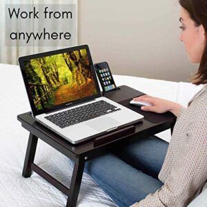 BIRDROCK HOME Laptop Bed Tray with Storage Drawer and Tilt Surface | Folding Legs and Mouse Pad | Fits Laptops Up to 15" | Slot for Tablets Up to 9.6" | Smart Phones Up to 4" | Espresso