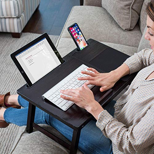 BIRDROCK HOME Laptop Bed Tray with Storage Drawer and Tilt Surface | Folding Legs and Mouse Pad | Fits Laptops Up to 15" | Slot for Tablets Up to 9.6" | Smart Phones Up to 4" | Espresso