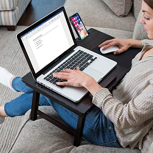 BIRDROCK HOME Laptop Bed Tray with Storage Drawer and Tilt Surface | Folding Legs and Mouse Pad | Fits Laptops Up to 15" | Slot for Tablets Up to 9.6" | Smart Phones Up to 4" | Espresso