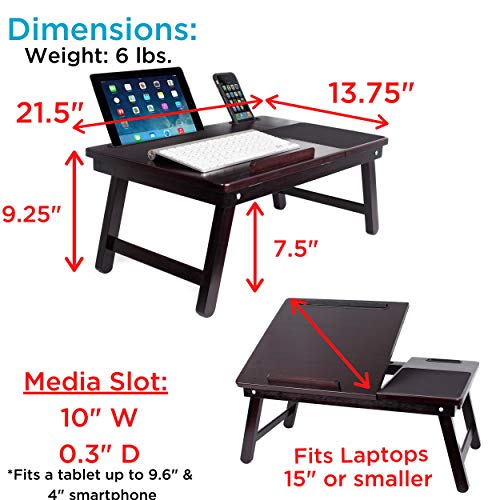 BIRDROCK HOME Laptop Bed Tray with Storage Drawer and Tilt Surface | Folding Legs and Mouse Pad | Fits Laptops Up to 15" | Slot for Tablets Up to 9.6" | Smart Phones Up to 4" | Espresso