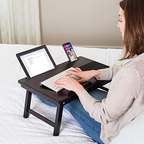 BIRDROCK HOME Laptop Bed Tray with Storage Drawer and Tilt Surface | Folding Legs and Mouse Pad | Fits Laptops Up to 15" | Slot for Tablets Up to 9.6" | Smart Phones Up to 4" | Espresso